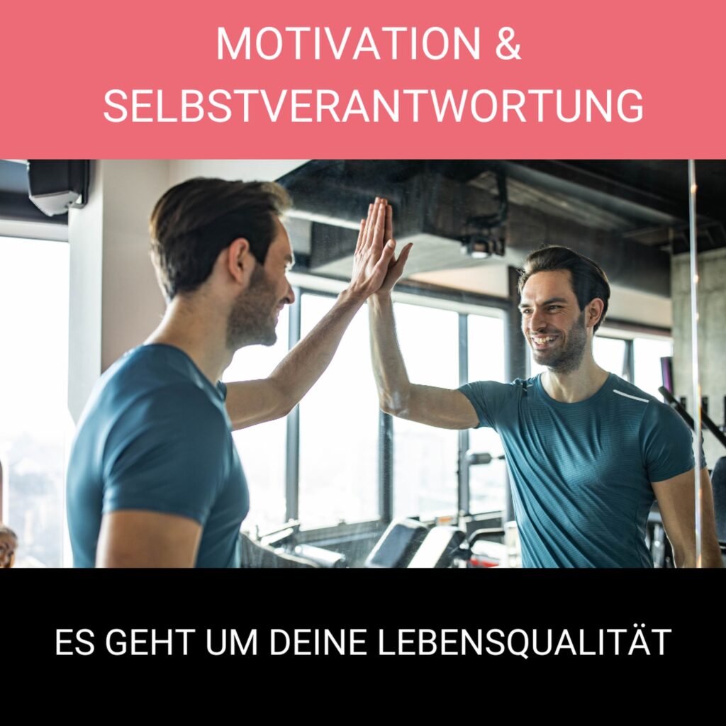 Mann im Sportoutfit gibt sich selbst im Spiegel ein High-Five – Symbol für Motivation und Selbstverantwortung.